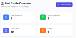 Property management module of the Lysis Platform with overview of buildings, units, and cities